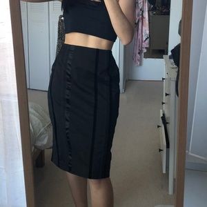 Rene Lezard Black Velvet Striped Pencil Skirt